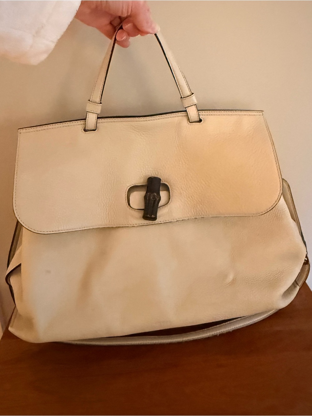 Gucci Bamboo White Leather Tote